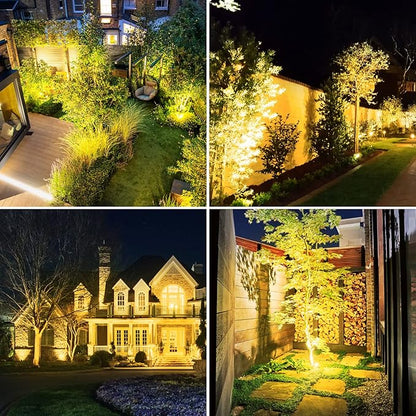 T-SUNUS Christmas Solar Landscape Spotlights Warm White, 2W Garden Spot Lights Outdoor 9.8ft Cable IP65 Waterproof Security Downlight 2-IN-1 for Flag Tree Pond Garage Deck Yard Wall Backyard Halloween