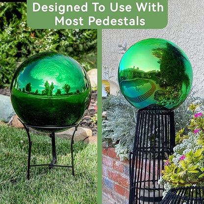 Lily's Home Stainless Steel Gazing Globe Mirror Ball, Colorful and Shiny Addition to Any Garden or Home. Sparkling Green (10 Inch)