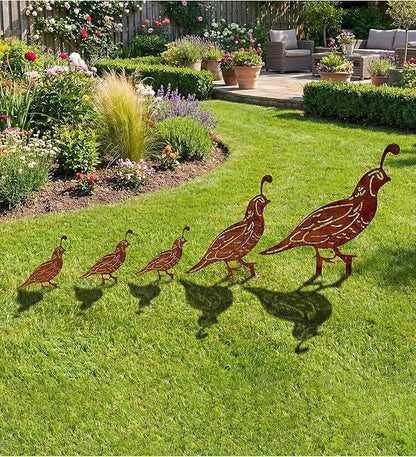 5PCS Metal Quail Yard Art Decor Stakes, Decorative Garden Stakes, Outdoor Clearance Large Rusty Metal Bird Animal Statues for Lawn Art