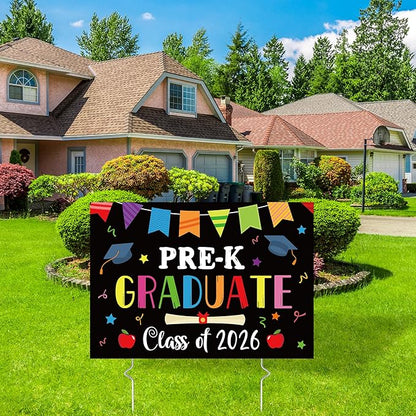 PRE-K Grad Yard Sign - Class of 2026 Preschool Graduate Lawn Sign with Stake School Congrats Graduation Decorations Colorful Graduation Party Favors Supplies Outdoor Photo Booth Props