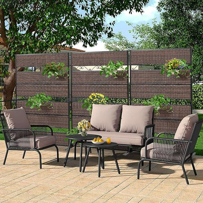 73" H×45" W Rattan Outdoor Privacy Screen Freestanding for Patio, Balcony Metal Privacy Screen and Room Divider for Garden, Apartment, Deck(Brown, 1 Panel)