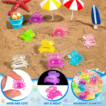 126PCS Luminous Mini Resin Crabs Cute Crab Figurines Glow in The Dark, Tiny Miniature Crabs Animals for Micro Moss Landscape Dollhouse Pots DIY Crafts Hidden Game (7 Colors)
