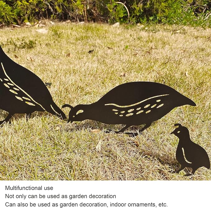 plplaaoo Outdoor Quail Family Yard Decor Hand Crafted Iron Art Metal Quail Stake Statue for Garden Yard Landscape Decoration 4pcs Set Rust Proof Durable