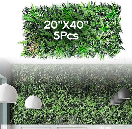 NatraHedge 20''X40'' Artificial Kauai Living Wall Grass Wall Decor, 5Pcs (28SqFt) Hedge Leaf Grass Panels for Indoor, Outdoor, Garden and Balcony Privacy Fence Screen