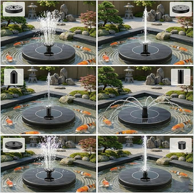 Solar Bird Bath Fountain Pump, 5.1" Mini Floating Solar Water Fountain with 6 Nozzles, Powered Water Feature for Outdoor Garden, Pond, Pool, Patio and Fish Tank, Birdbath Bubbler for Hummingbirds