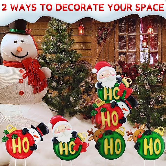 3 Pack Metal Christmas Yard Signs Decor for Multiple Stacked,Voumsil Christmas Yard Stakes Ball Fall Yard Decor for Outside Garden Lawn Porch