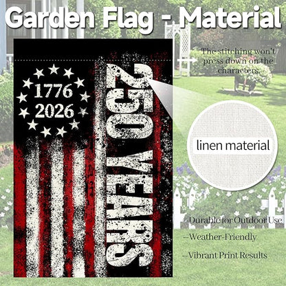 250 Anniversary America Garden Flag, 250th Anniversary USA Patriotic Double-Sided Banner, Double-Sided Burlap, 1776-2026 Semiquincentennial Commemorative, Suitable for Outdoor Lawn Decor (12×18 Inch)