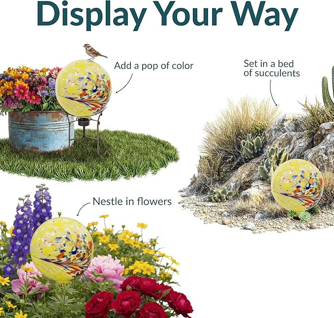 Sunnydaze 10-Inch Gazing Ball for Garden - Glass Gazing Globe for Outside - Garden Orb Yard Decor - Bright Summer Burst