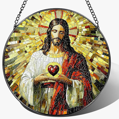8-Inch Jesus Christian Suncatcher Ornament, Stained Glass Window Hanging & Christian Christmas Ornament, Religious Home Decor — Gift for Christians, Gifts for Christmas & Holidays, Religious Gifts