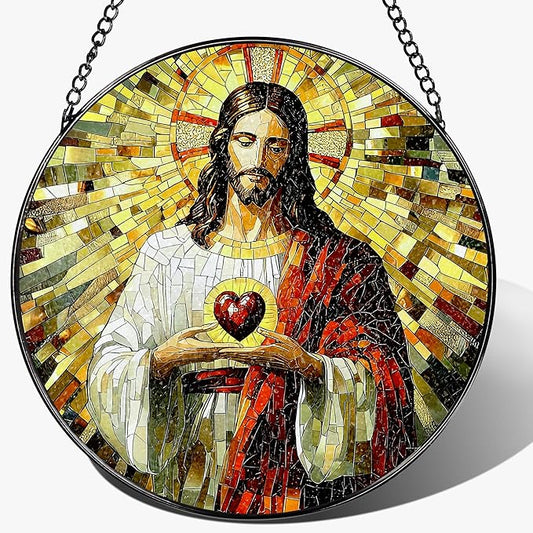 8-Inch Jesus Christian Suncatcher Ornament, Stained Glass Window Hanging & Christian Christmas Ornament, Religious Home Decor — Gift for Christians, Gifts for Christmas & Holidays, Religious Gifts
