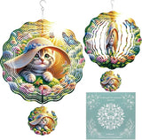 Wind Spinner Hanging Outdoor Decor, 12 Inch 3D Cute Cat Metal Kinetic Wind Spinners for Garden Yard Patio, Stainless Steel Laser Cut Art Gifts for Women Cat Lovers Outdoor Decorations