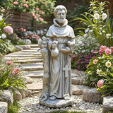 St Francis Garden Yard Decor Statues 30.7 Inch Saint Francis of Assisi Catholic Christian Lawn Patio Outdoor Sculptures Magnesium Oxide Stone Garden Art Decorations，Grey