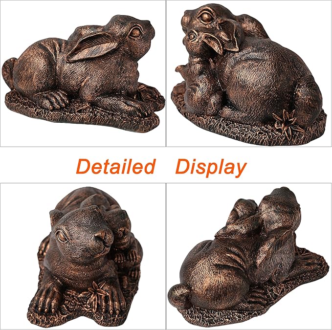 Rabbit Garden Outdoor Statue Resin Easter Bunny Statues for Home, Living Room Decoration, Garden Decor,Antique Bronze