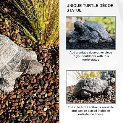 XBrand 16.1" L Grey Polystone Walking Turtle Statue, Indoor Outdoor Décor, Living Room Décor, Turtles Sculptures, Yard Statues