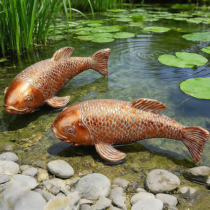Teaeeno Set of 2 Antique Koi Fish Statue, Outdoor Garden Sculpture for Patio, Backyard, Pond, and Home Decor (Red)