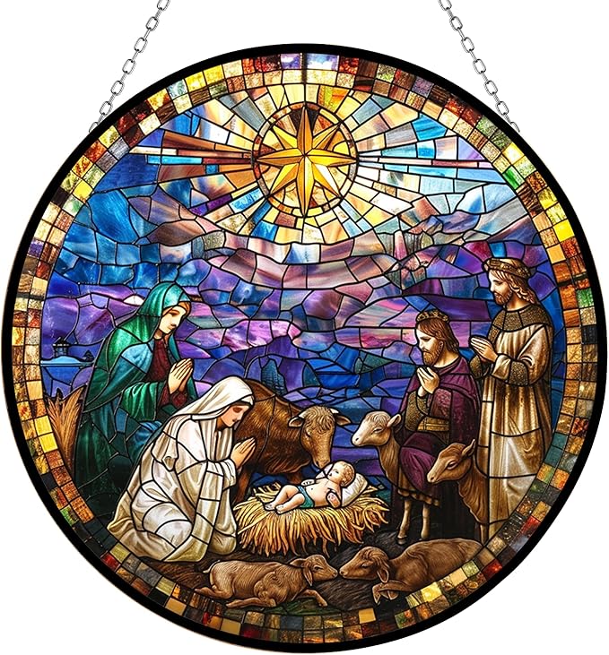 Jesus and Lamp Nativity Suncatcher Stained Glass Window Hangings for Women Mom Red Birds Sun Catchers Colorful Ornament Bird Lovers Gift Gifts for Women Mom Wife