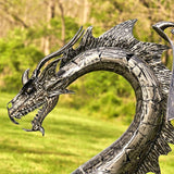 Zaer Ltd. Large Metal Dragon Statue, 89" L x 79" W x 73" H, Powder Coated (Metallic Silver)