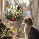 DASTOLL Stained Glass Window Hanging, Colorful Wildflowers Plant Scenery Suncatcher for Doors Window Home White Green Sun Catchers Decor Mother's Day Birthday Gifts for Women, Men Mom 15 in