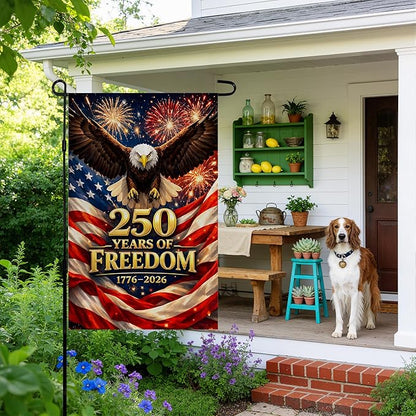 4th of July Decorations - 250th Anniversary Garden Flag | 250 Years of Freedom Patriotic Banner, Fourth of July Accessories for Garden Yard Porch Patio Lawn Outdoor Outside Decor