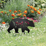 Bear Garden Stake Statue - Flat Black Bear Figurine for Outdoor Lawn & Patio Decor, Composite Ground Stake Decorative Accent