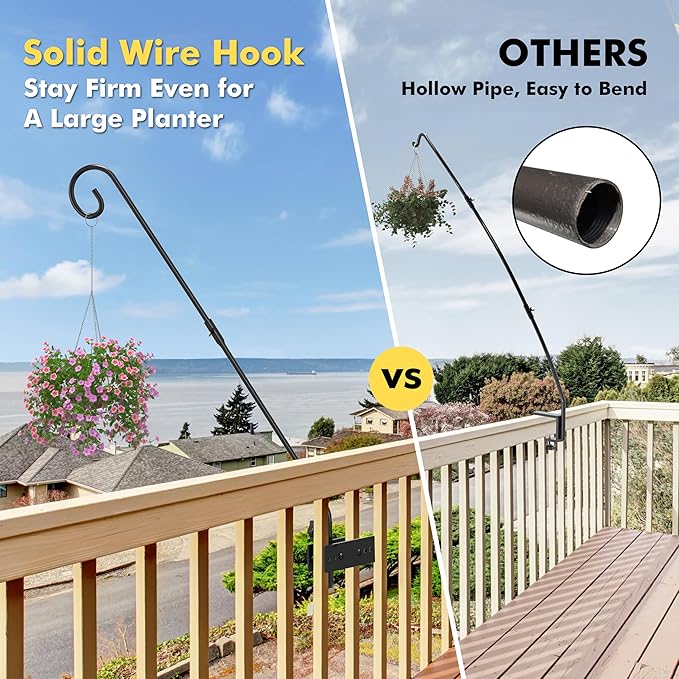 iBorn Fence Deck Hook Rail Heavy Duty Hummingbird Feeder Hanger 28 Inch Railing Hanging Hook for Bird Feeder, Suet Baskets, Planters, Wind Chimes, Solid Wire, 180 Degree Rotary, 1 Pack