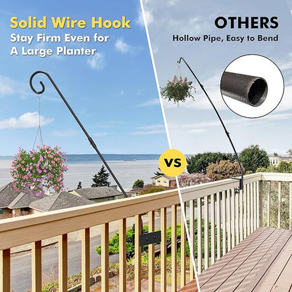 iBorn Fence Deck Hook Rail Heavy Duty Hummingbird Feeder Hanger 28 Inch Railing Hanging Hook for Bird Feeder, Suet Baskets, Planters, Wind Chimes, Solid Wire, 180 Degree Rotary, Pack of 2