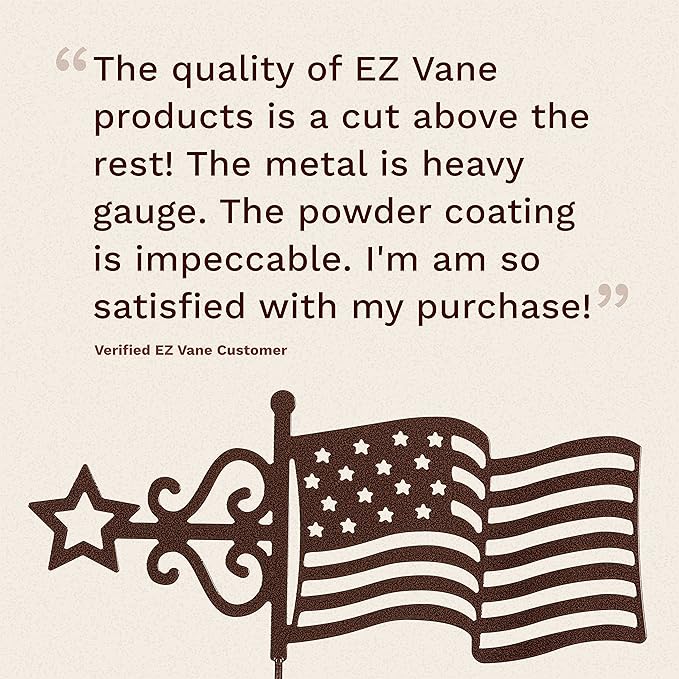 EZ Vane Steel USA Flag Weathervane 21” Height, Includes Metal Post Mount, Wind Cups & Brackets | Hand-Crafted and Family-Owned, Made in The USA with Triple Powder Coating, Limited