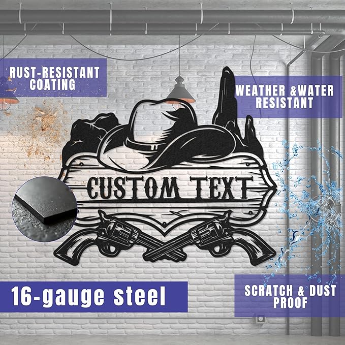 Personalized Cowboy Metal Sign, Western Cowboy Wall Decor, Outdoor Metal Art, Custom Western Cowboy Decor, Rustic Name Sign for Home