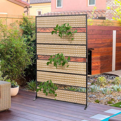 73" H×45" W Rattan Outdoor Privacy Screen Freestanding for Patio, Balcony Metal Privacy Screen and Room Divider for Garden, Apartment, Deck(Beige, 1 Panel)