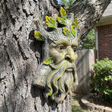 9.8" Whimsical Tree Face Sculpture, Garden Peeker Statue, Outdoor Trunk Tree Huggers Art, Landscape Accent Ornament, Hanging Fairy Elve Figurine for Yard Art, Trees Decor Wall Mounted Statues