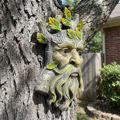 9.8" Whimsical Tree Face Sculpture, Garden Peeker Statue, Outdoor Trunk Tree Huggers Art, Landscape Accent Ornament, Hanging Fairy Elve Figurine for Yard Art, Trees Decor Wall Mounted Statues