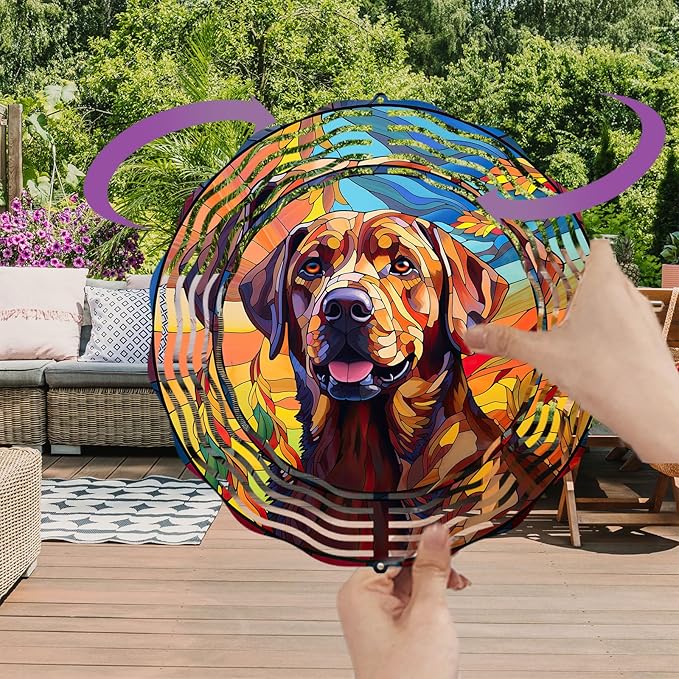Labrador Retriever Wind Spinner Dog Memorial Gifts, Vibrant 3D Kinetic Aluminum Metal Yard Art, Loss of Dogs Sympathy Gifts, Hanging Outdoor Garden Decor, 8" Wind Sculptures for Patio, Porch (LR 4)