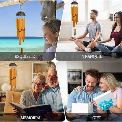 Bamboo Wind Chimes 38" 6 Pipes, Handcrafted Wooden Wind Chime Bring a Unique and Soothing Melody, Wind Chimes for Outdoor and Indoor Decor, for Sympathy, Memorial