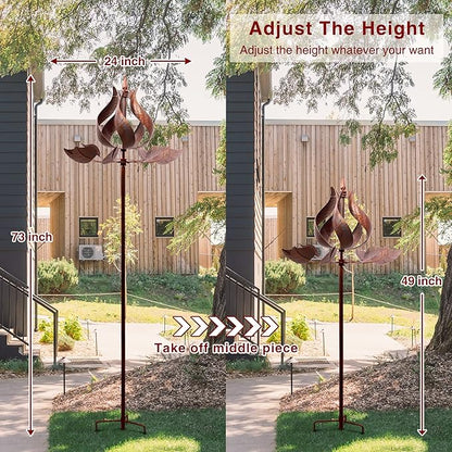 Tulip Wind Spinners Outdoor - Large Metal Wind Sculptures & Spinners for Yard Garden, Kinetic Windmill Decor for Yard Lawn Patio (24" W x 75" H)