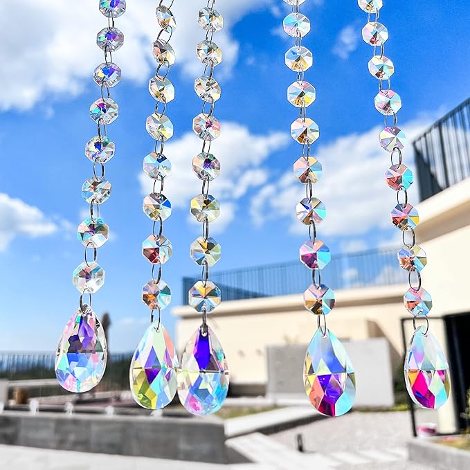 KANPURA Pack of 10 Teardrop Crystals Garland,Crystal Teardrop Chandelier Replacement,Hanging Glass Crystals for Chandelier, Christmas Tree, Home Decor(AB)