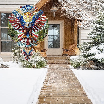 Hanging Wind Spinners Outdoor, 3D Kinetic Metal Wind Spinner with American Flag Bald Eagle Design for Garden Yard Decor, Patriotic Themed Gifts for Men Women Veterans