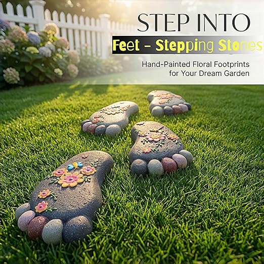Outdoor Lawn Footprint Stepping Stones — Decorative Paving Stones Suitable for terraces, Vegetable Gardens, Gardens, or walkways， Home Decor Footprint Commemorative Stone Set (2 Pieces)