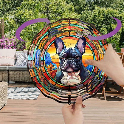 French Bulldog Wind Spinner Pet Dog Memorial Gifts, Vibrant 3D Kinetic Metal Hanging Outdoor Garden Decor, Frenchie Gifts for Dog Lovers, 8" Wind Sculptures for Patio, Porch, Yard Art (Frenchie 4)