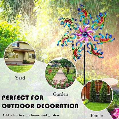 VIOYUNS Blue Lizard Wind Spinners Outdoor Decoration, Metal Lizards/Roosters Wind Sculptures & Spinners Yard Art Decor, Windmills Garden Stake Lawn Patio Decor Gifts for Momen Mother (58Inch)