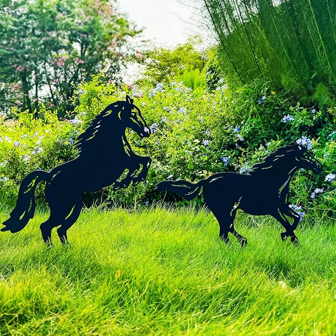 TIGGSY Horse Metal Decorative Garden Stakes Horse Gifts for Women/Men Horse Lovers Gifts Silhouette Statues for Yard Art, Outside, Patio, Outdoor Decor, Garden Decorations, Lawn Ornaments