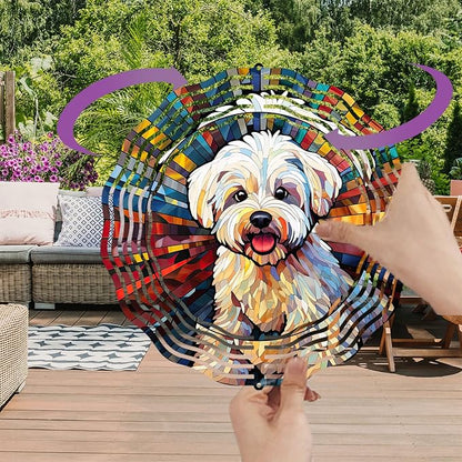 Maltese Dog Wind Spinner Pet Dog Memorial Gifts, Vibrant 3D Kinetic Aluminum Metal Yard Art, Loss of Dogs Sympathy Gifts, Hanging Outdoor Garden Decor, 8" Wind Sculptures for Patio, Porch (Maltese4)