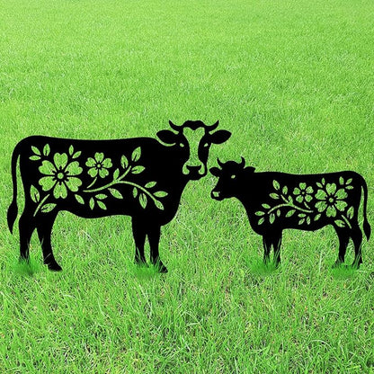 GLOBLELAND 2 Pcs Pattern Cow Garden Stakes Animals Metal Decorative Garden Stakes Metal Yard Signs Decoration for Lawn Patio Yard Garden Decor