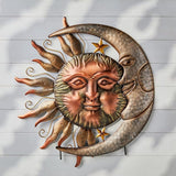 Glitzhome 36.25"H Metal Sun and Moon Yard Stake, Bronze Rustic Sun and Moon Garden Stake or Antique Wall Decor