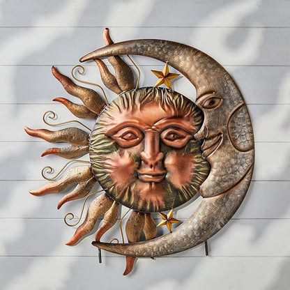 Glitzhome 36.25"H Metal Sun and Moon Yard Stake, Bronze Rustic Sun and Moon Garden Stake or Antique Wall Decor