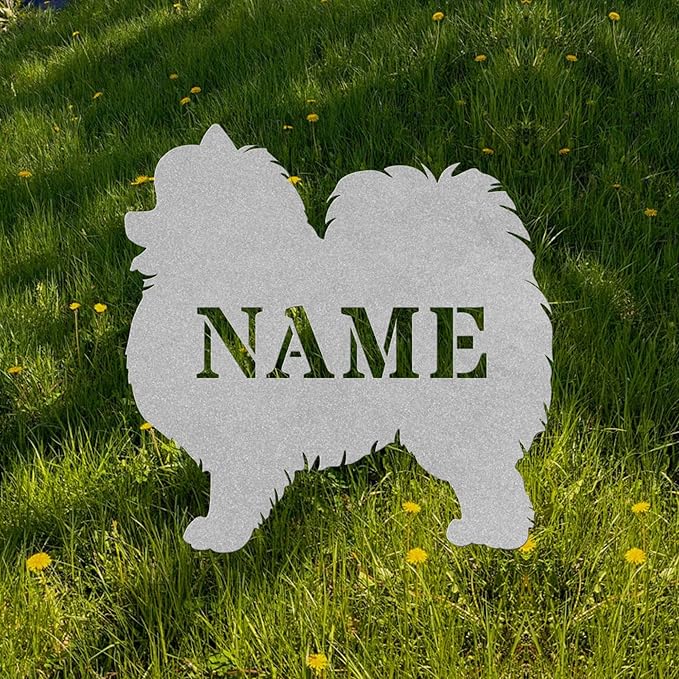 Custom Pomeranian Silver Garden Statue Stake,Custom Pomeranian Outdoor Yard Art Decor,Memorial Remembrance Sculpture for Yard Garden Porch Lawn Grassland Park Farm Flowerpot Decor.