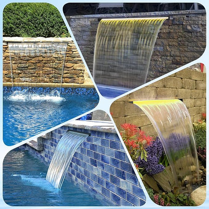 NFESOLAR Pond Waterfall Spillway Kit, Includes 23.6" W Stainless Pond Waterfall Box, 1200 GPH Water Pump, 10FT Corrugated Tubing for Outdoor Ponds Pool Streams up to 3000 Gallons N4611