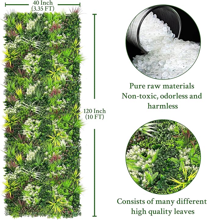 ODTORY Artificial Plant Wall Panels: 40"×120" UV-Anti Faux Grass Wall Backdrop Boxwood Ivy Fence Privacy Screen Fake Greenery Leaf Hedge for Outdoor,Indoor,Garden,Backyard and Home Decor