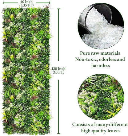 ODTORY Artificial Plant Wall Panels: 40"×120" UV-Anti Faux Grass Wall Backdrop Boxwood Ivy Fence Privacy Screen Fake Greenery Leaf Hedge for Outdoor,Indoor,Garden,Backyard and Home Decor