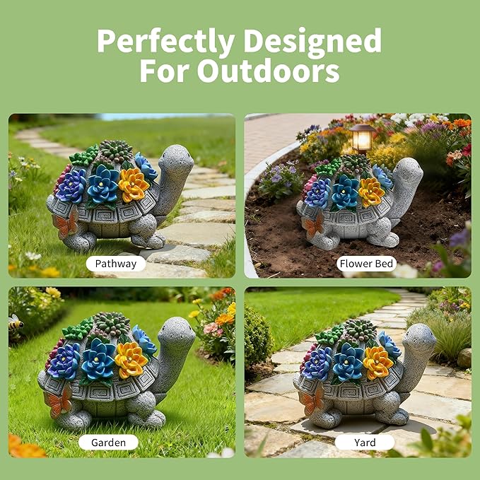Solar Garden Outdoor Statues Turtle Figurine Lights - Yard Decorations for Patio,Balcony,Lawn Ornaments - Unique Housewarming and Birthdays Gifts for Mom Women
