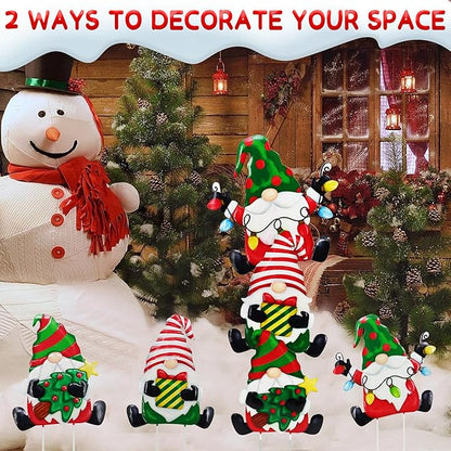 3 Pack Metal Christmas Yard Signs Decor for Multiple Stacked, Christmas Yard Stakes with Gnomes Fall Yard Decor for Outside Garden Yard Lawn Porch
